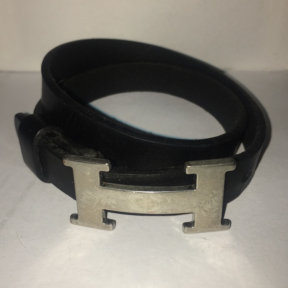 Hermès Wrap Bracelet Unisex black leather/silver H